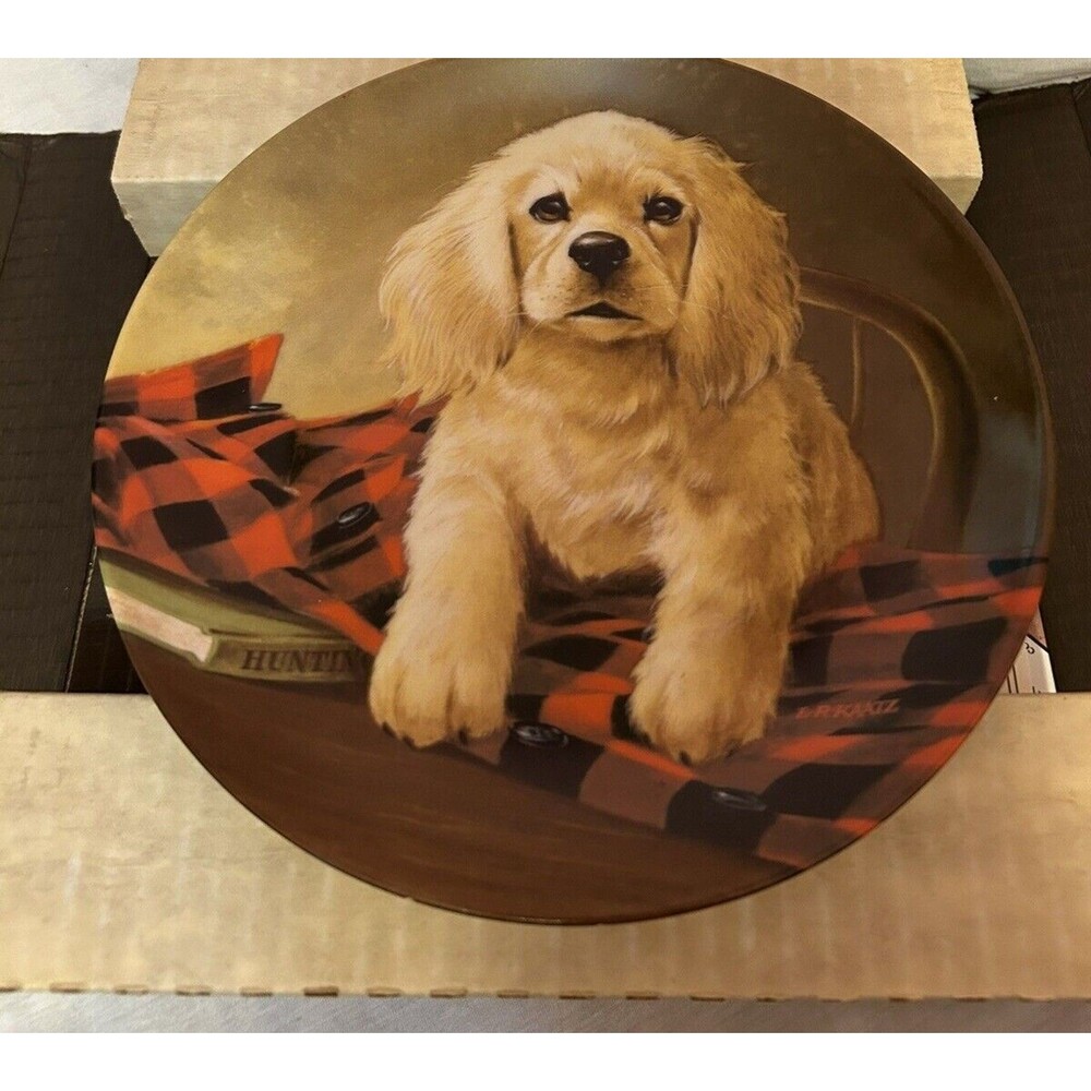 Vintage Wall Hanging Rustic Cabin Decor Buffalo Plaid Puppy Dog Art